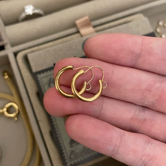 NEW OS 1960s 14kt solid yellow gold wires pierced hoop earrings VTG Mid Century - Picture 4 of 8